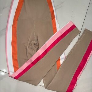 Beach Riot Tan Leggings with Pink and Orange Side Stripes